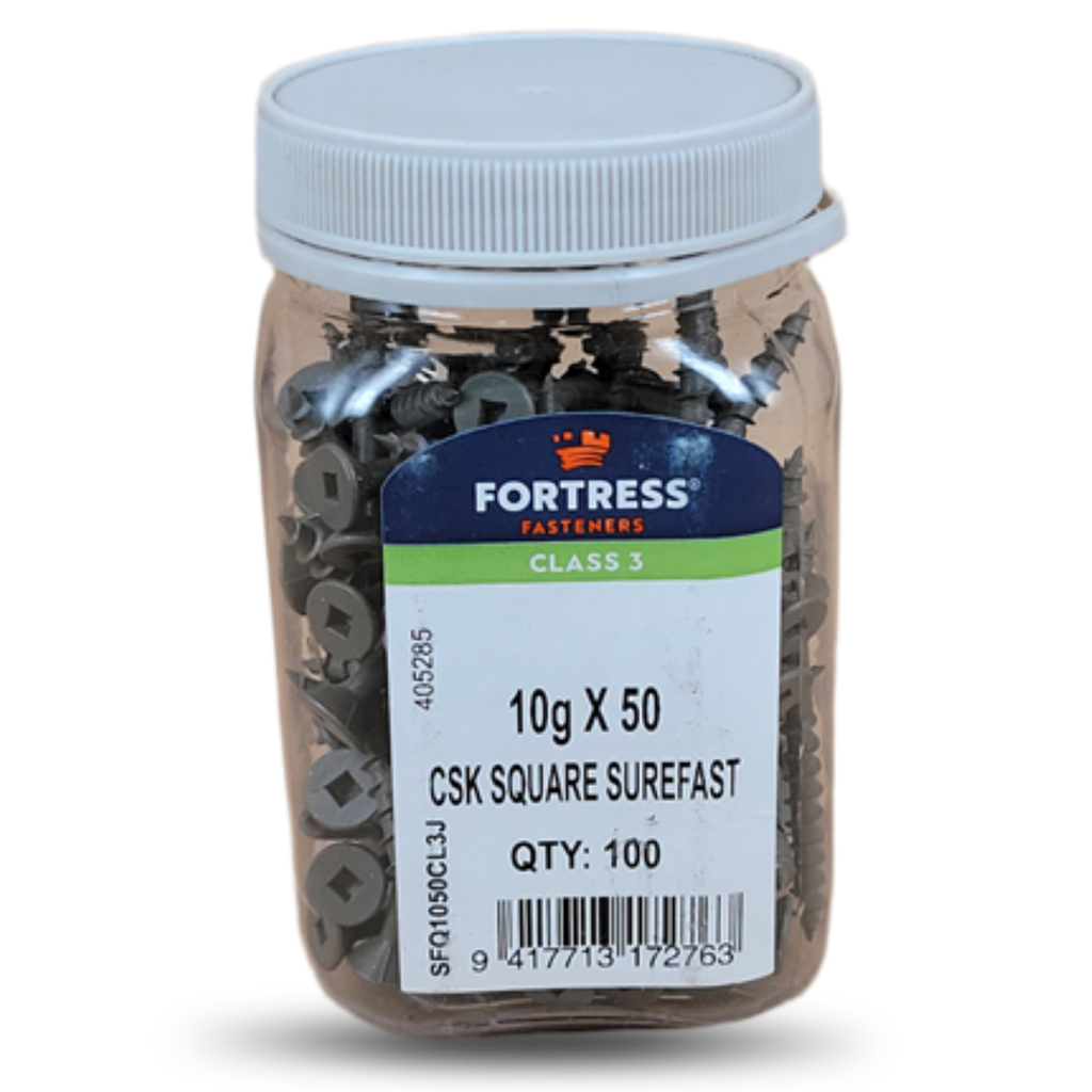 FORTRESS Countersunk Square Surefast Screws | 10g x 50mm (QTY: 100)
