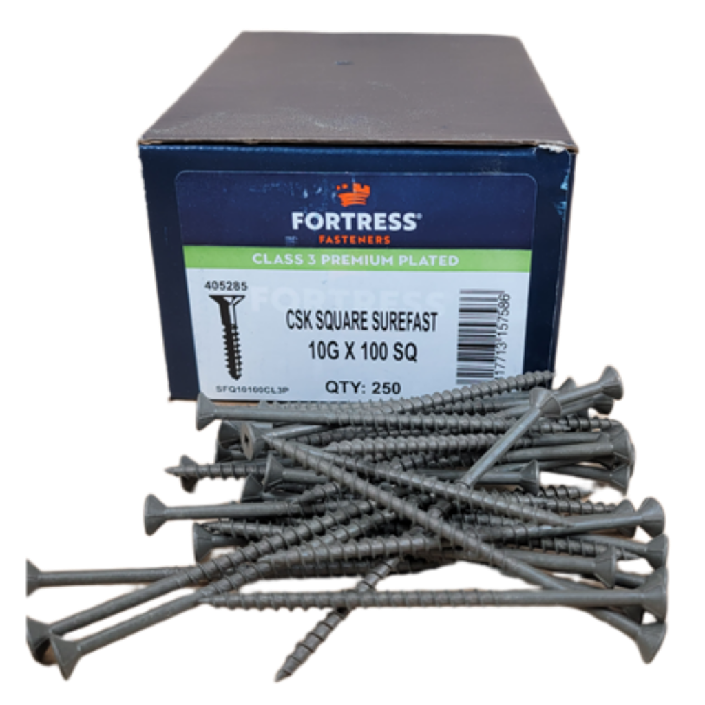 FORTRESS Countersunk Square Surefast Screws | 10g x 100mm (QTY: 250)