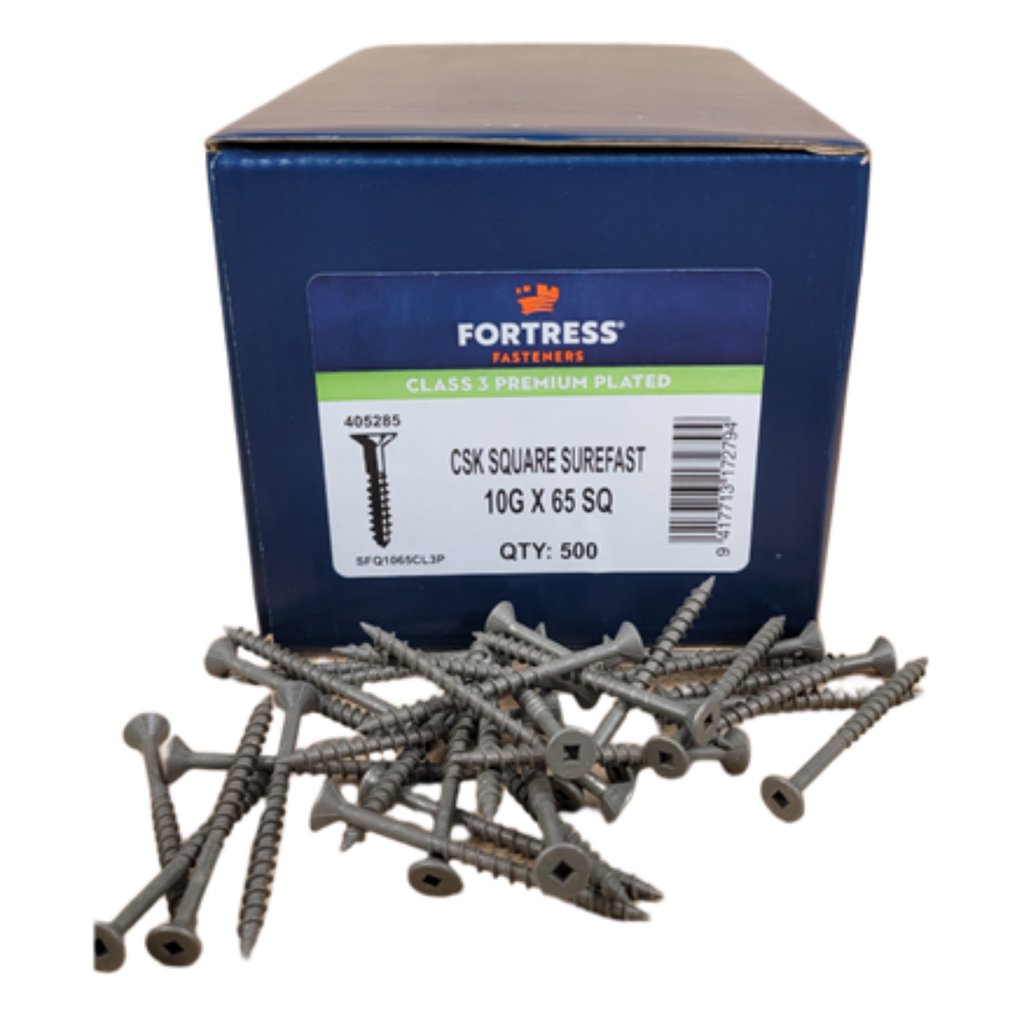 FORTRESS Countersunk Square Surefast Screws | 10g x 65mm (QTY: 500)