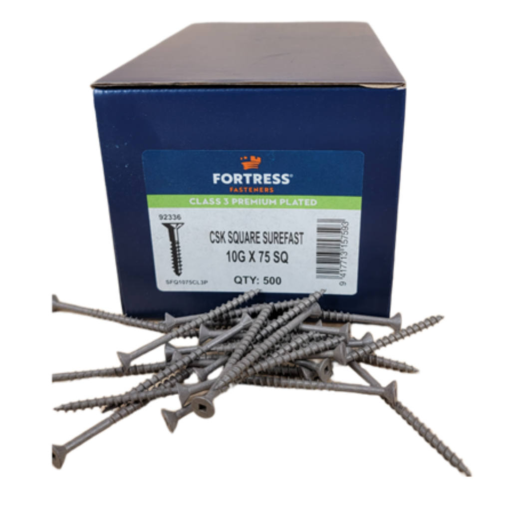 FORTRESS Countersunk Square Surefast Screws | 10g x 75mm (QTY: 500)
