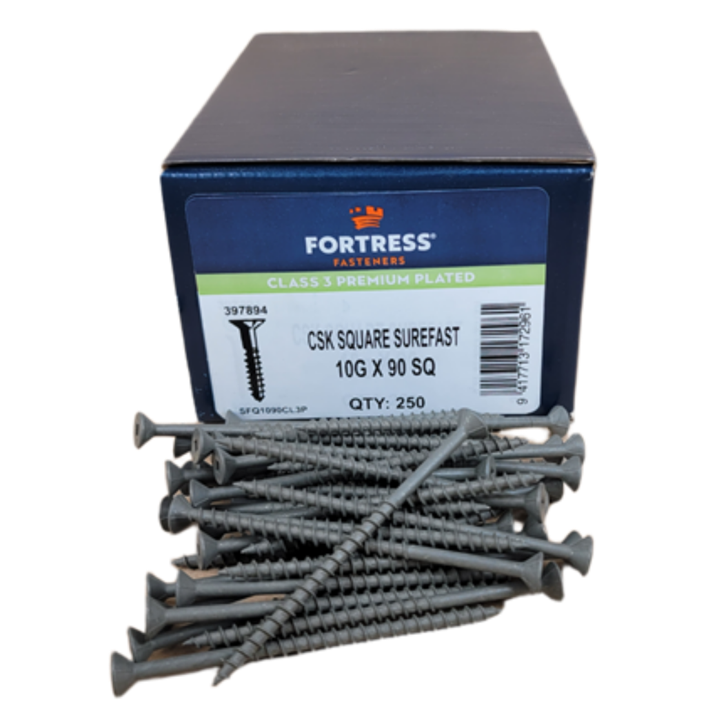 FORTRESS Countersunk Square Surefast Screws | 10g x 90mm (QTY: 250)