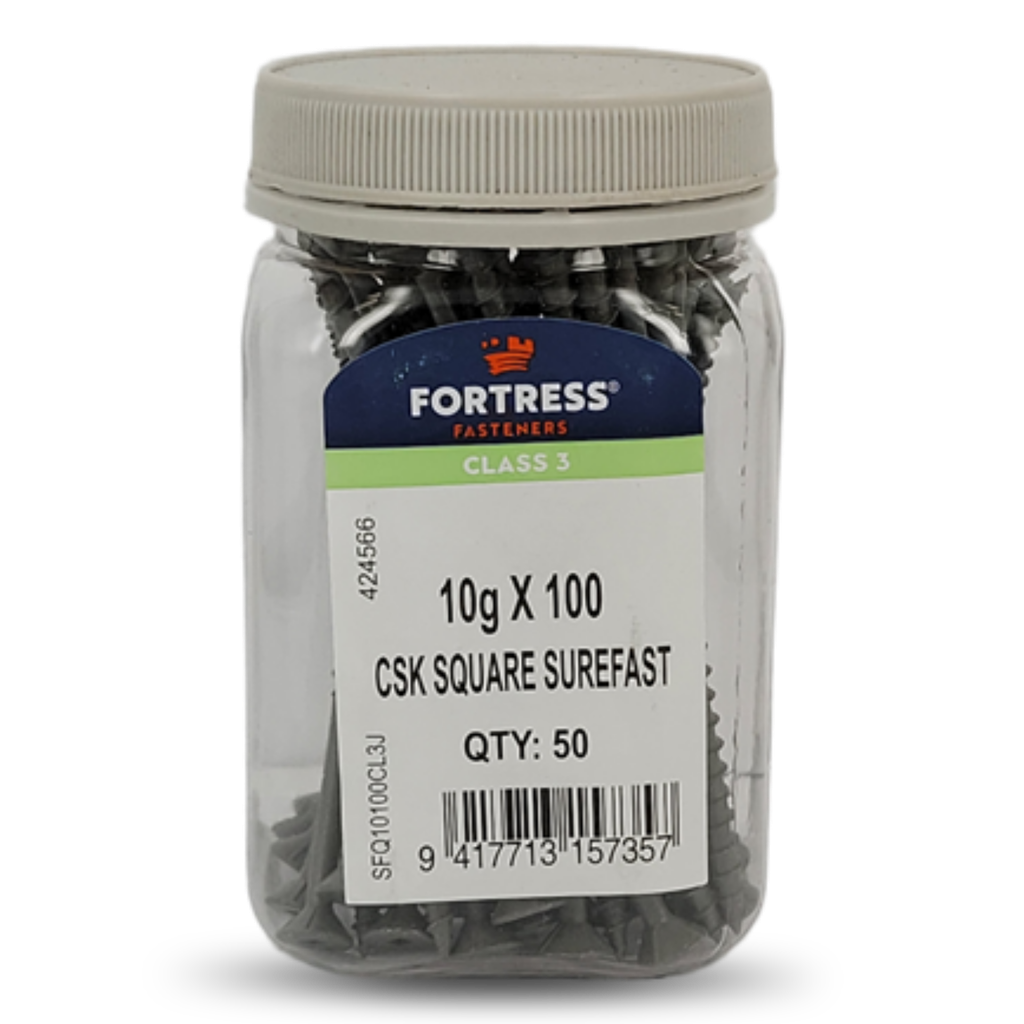 FORTRESS Countersunk Square Surefast Screws | 10g x 100mm (QTY: 50)