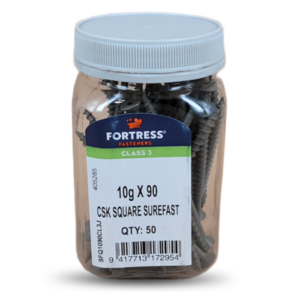 FORTRESS Countersunk Square Surefast Screws | 10g x 90mm (QTY: 50)