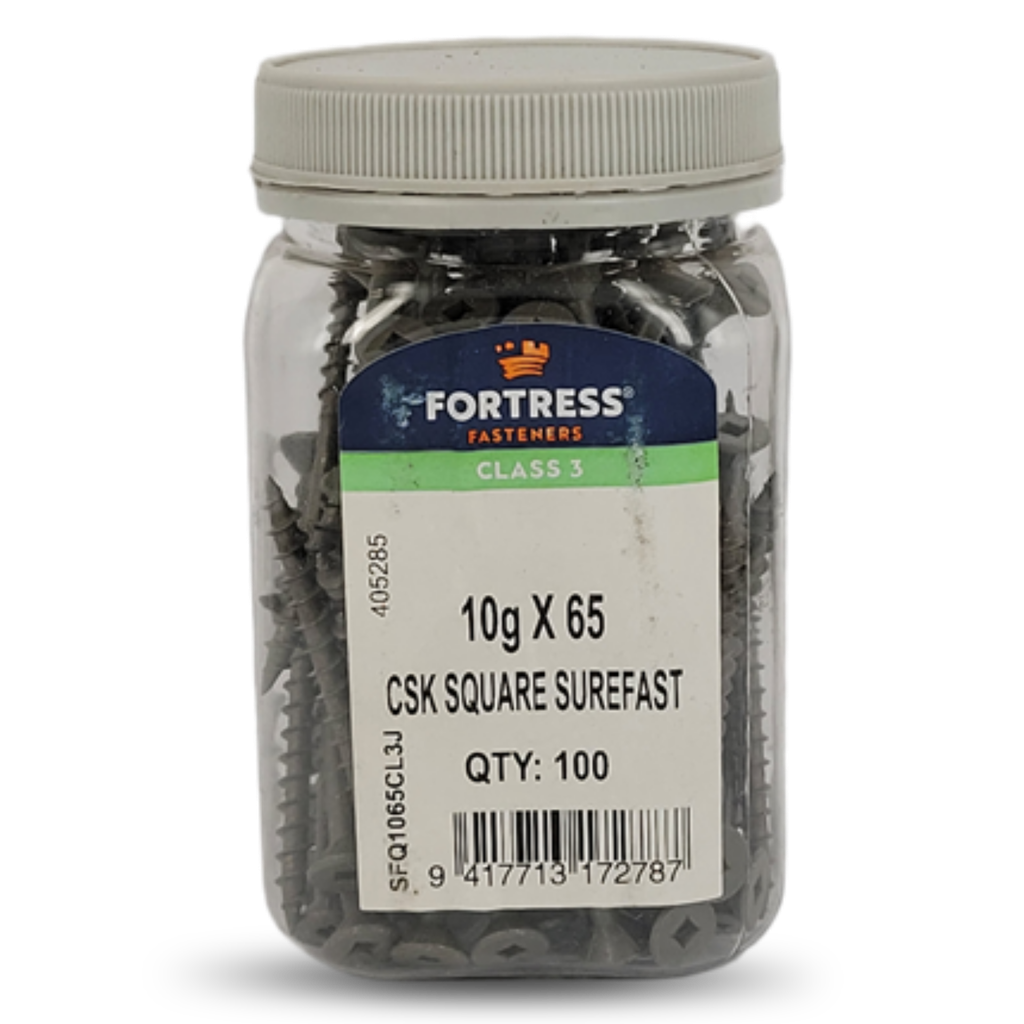 FORTRESS Countersunk Square Surefast Screws | 10g x 65mm (QTY: 100)